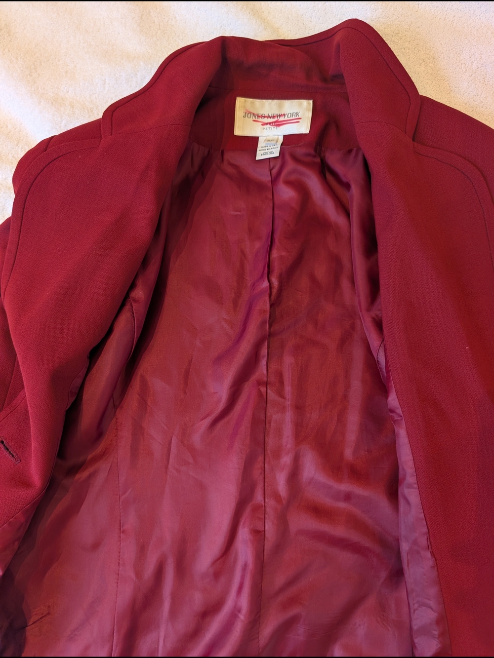 Vintage Jones New York 100% Pure Wool Blazer Red Burgundy Mandarin Collar 8P - Picture 4 of 8